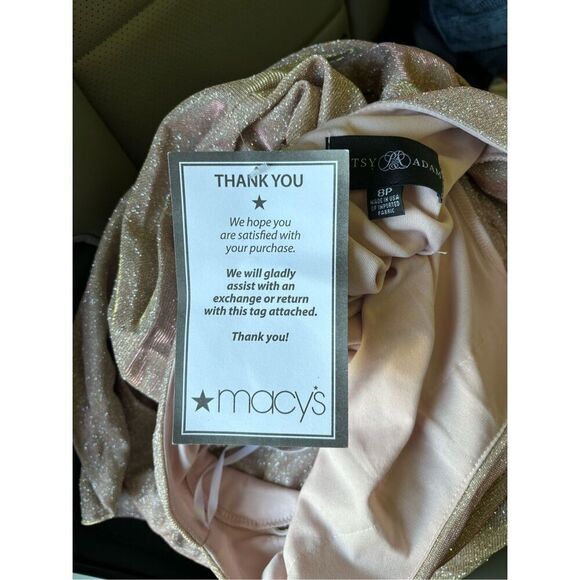 Betsy & Adam Drape Back Boat Neck Galaxy Glitter 3/4 Sleeve Sheath Gown NWT Size - Picture 9 of 11